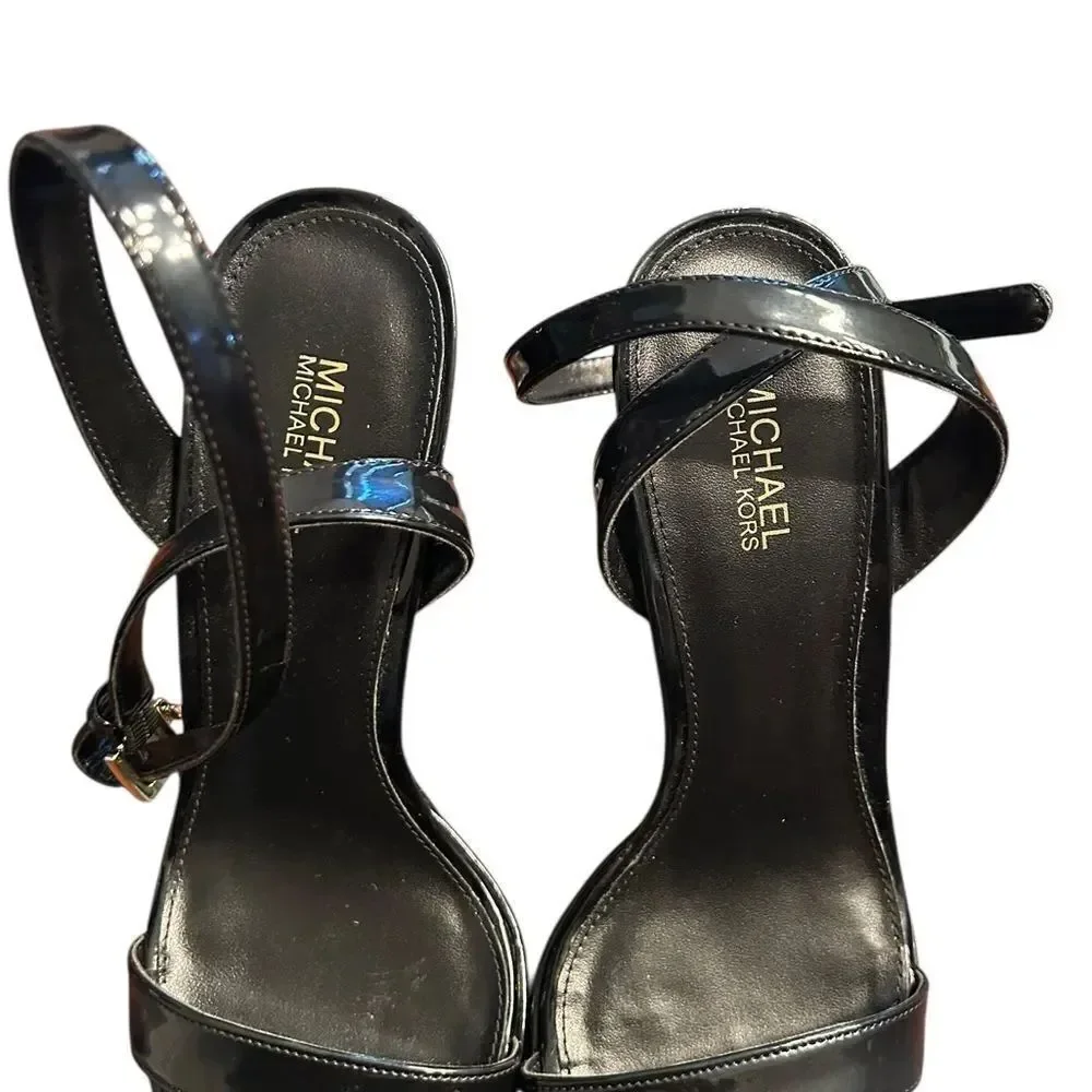 Michael Kors Black Patent Leather Strappy Block Heel Sandals (Size 5.5M)